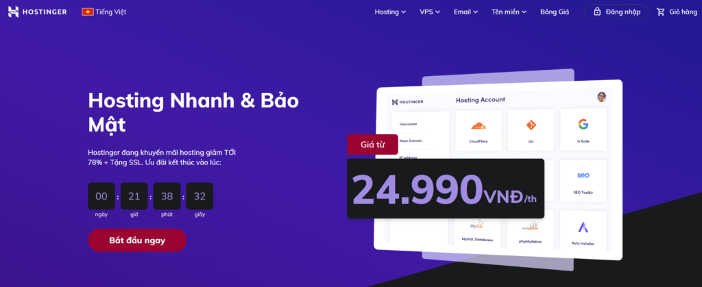 Cách nhanh nhất để có một trang web 4 hostinger