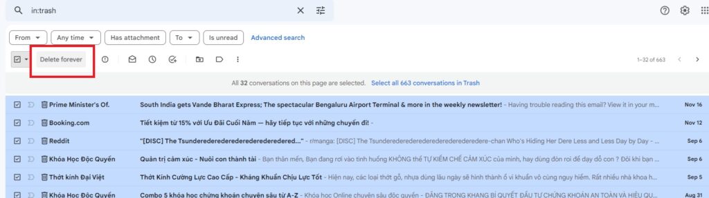 Cách dọn dẹp hộp thư Gmail nhanh nhất 6 in trash gmail 1