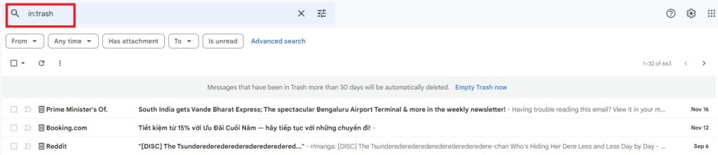 Cách dọn dẹp hộp thư Gmail nhanh nhất 5 in trash gmail